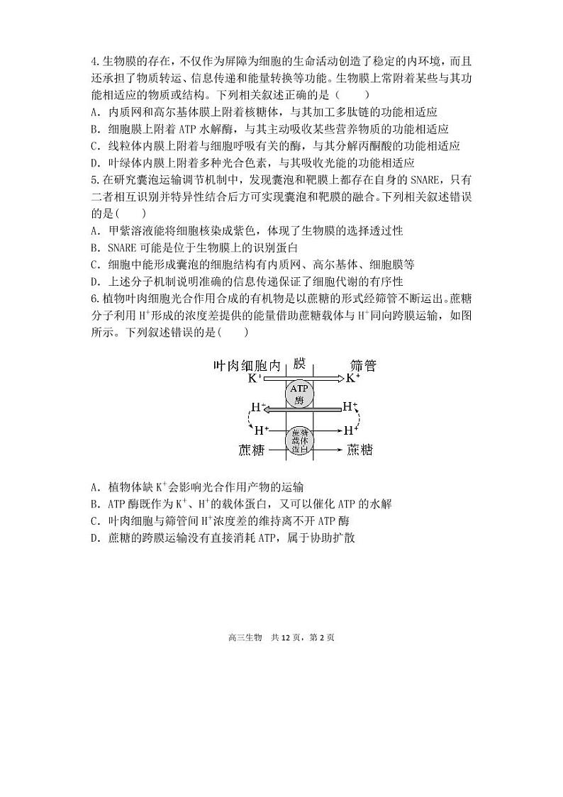 辽宁省六校协作体2022-2023学年高三上学期10月联考生物试题PDF版无答案第2页