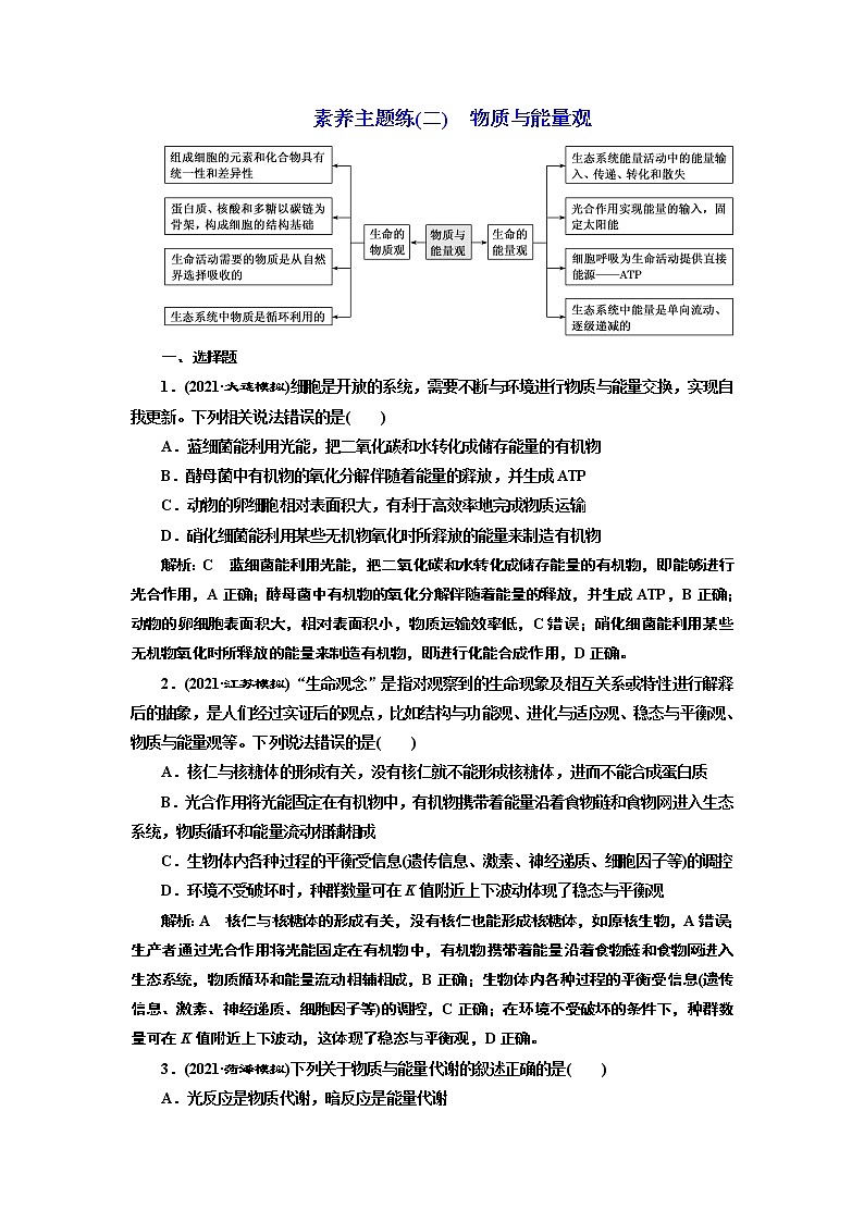 【最新版】23届高考生物二轮复习之素养主题练(二)　物质与能量观第1页
