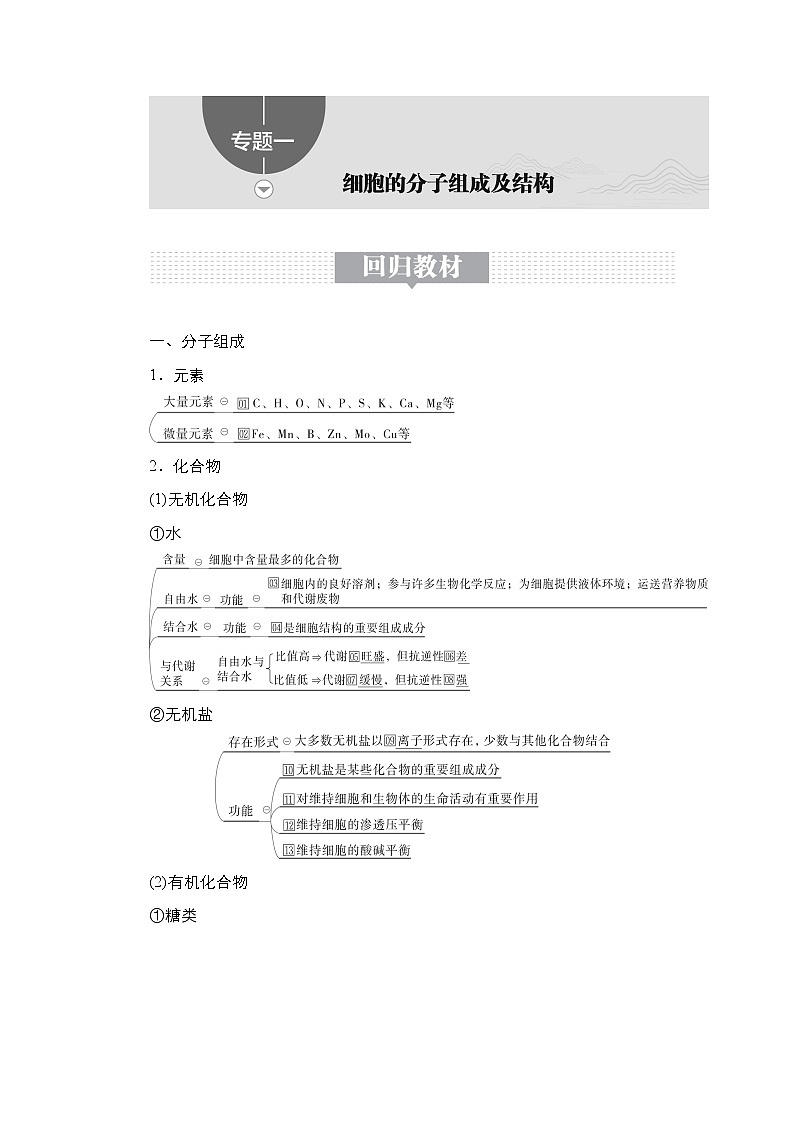 【最新版】23届生物新高考二轮专题总结+练习之专题1　细胞的分子组成及结构第1页