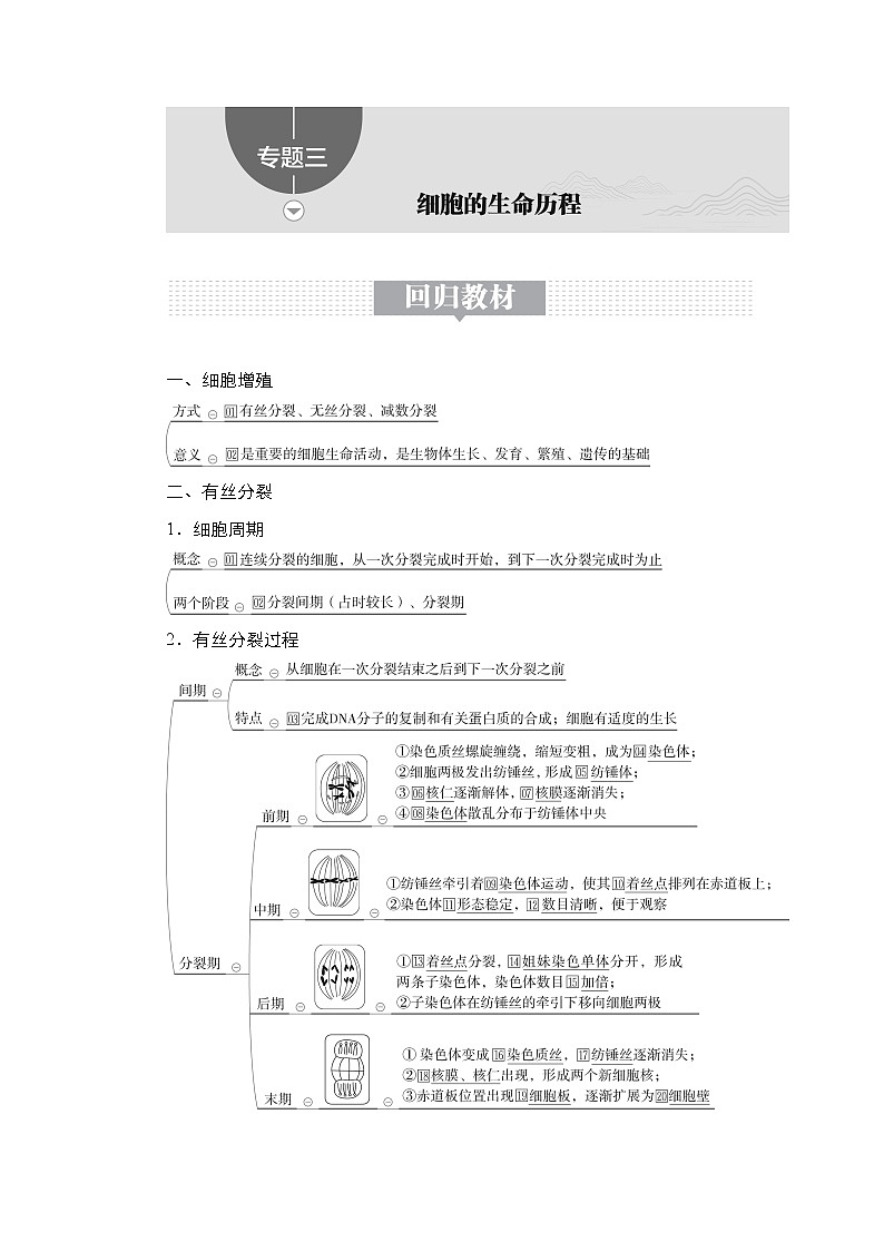 【最新版】23届生物新高考二轮专题总结+练习之专题3　细胞的生命历程第1页