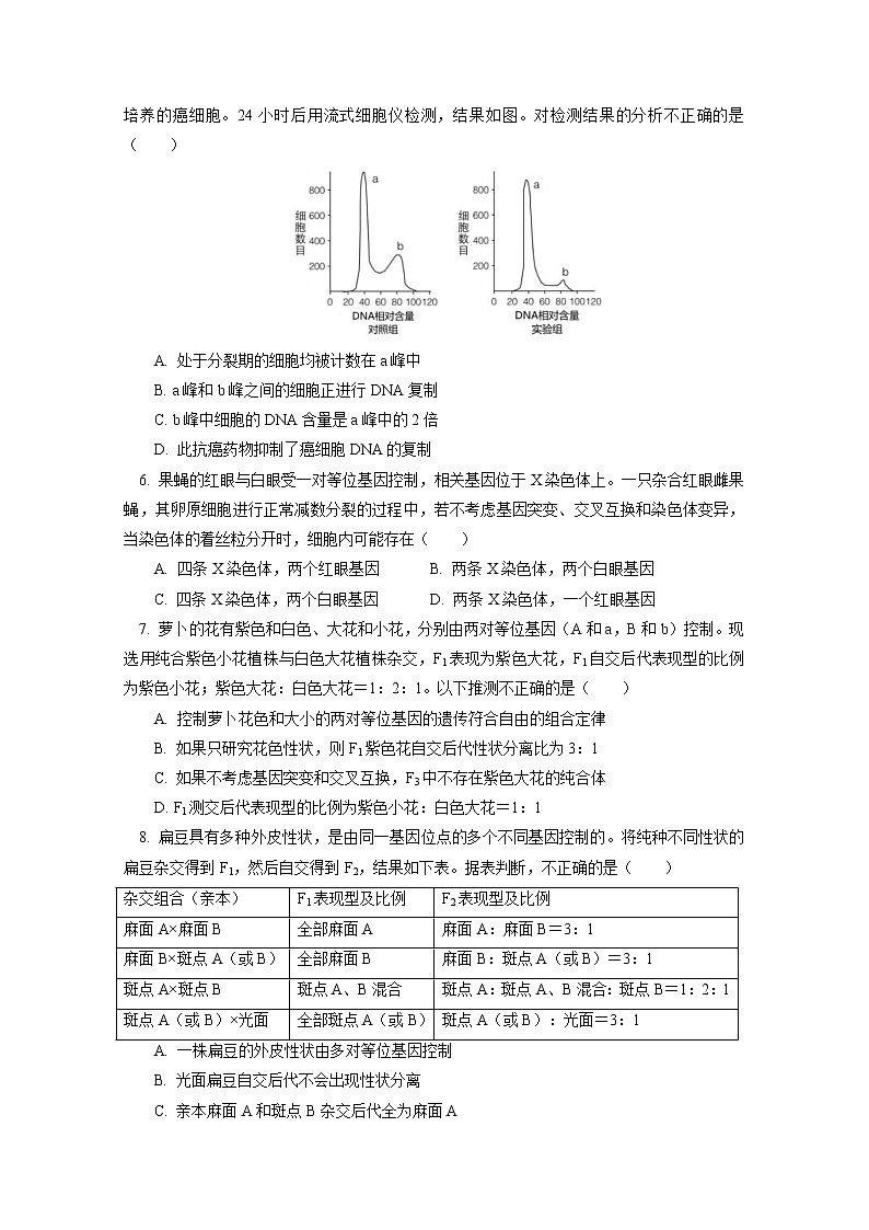 北京市海淀区一零一中学2023届高三生物上学期9月月考试题（Word版附答案）02