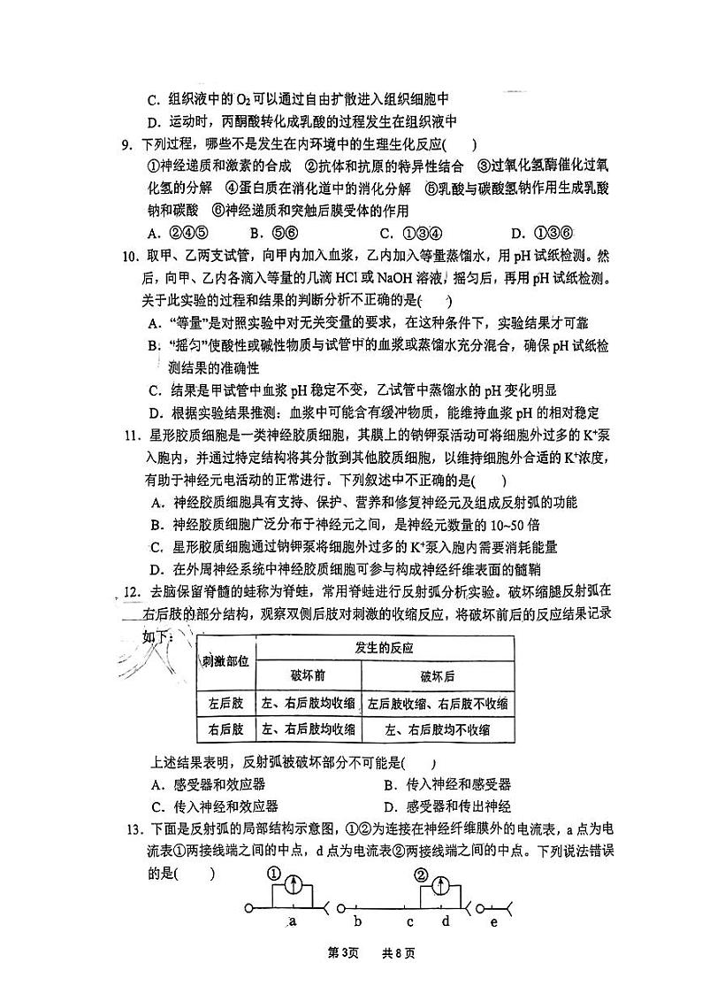 重庆市江津中学2022-2023学年高二上学期10月阶段性考试生物试题PDF版无答案第3页