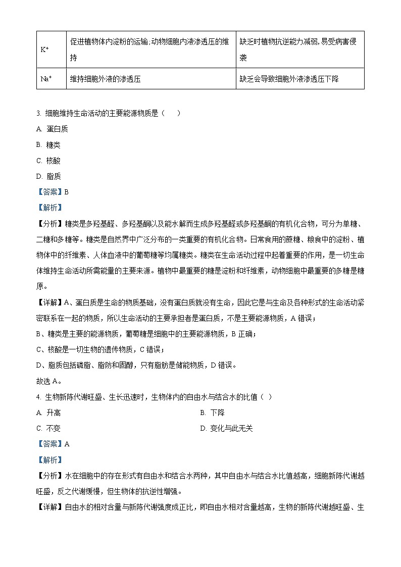 2022淮安淮安区高二上学期期中生物试题Word含解析第2页