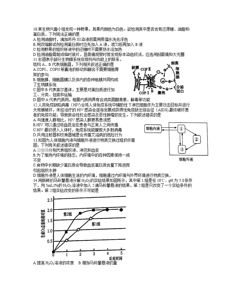 2022浙江省A9协作体高二上学期期中联考生物试题含答案第2页