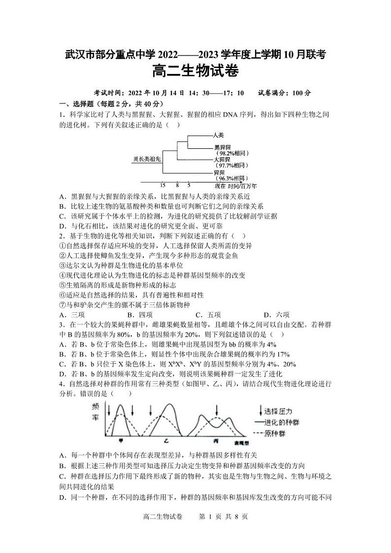 2023武汉部分重点中学高二上学期10月联考试题生物PDF版含答案（可编辑）01