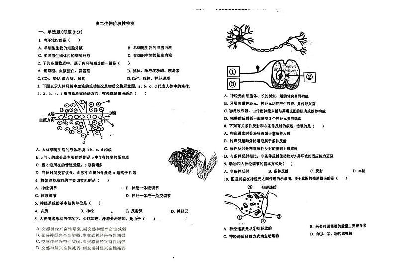 2023天津武清区南蔡村中学高二上学期10月月考生物试题含答案01