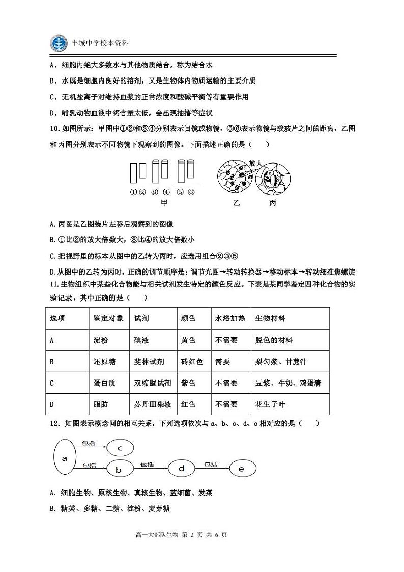 高一期中生物试卷第2页