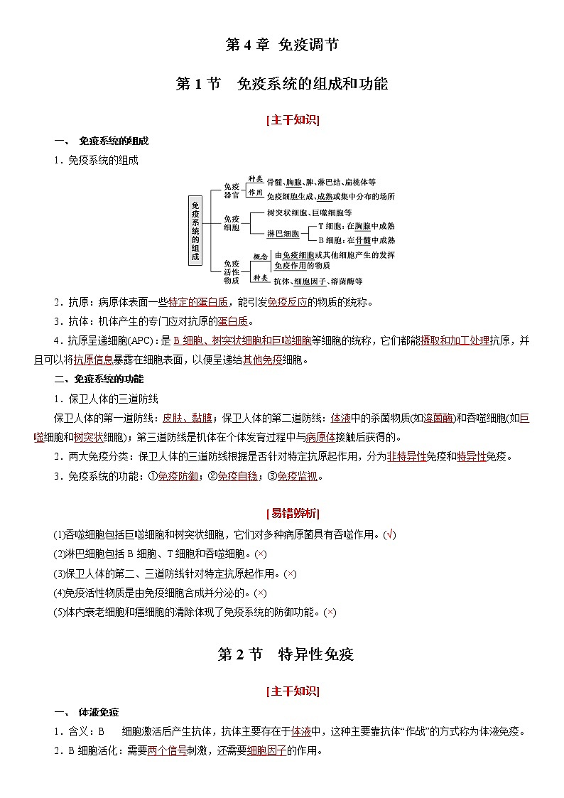 第4章 免疫调节（考点串讲）-2022-2023学年高二生物上学期期中期末考点大串讲01