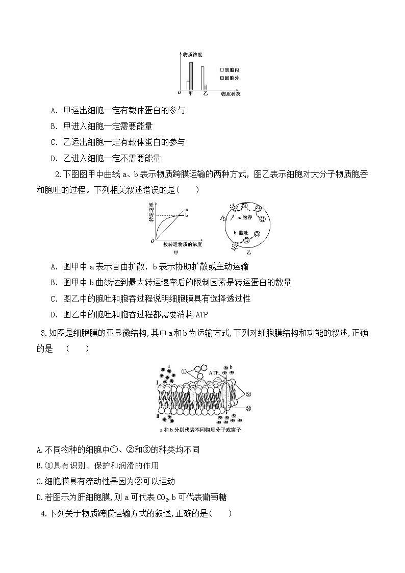 【培优分级练】高中生物(人教版2019)必修第一册 4.2《主动运输与胞吞、胞吐》同步分级练（原卷版）第2页