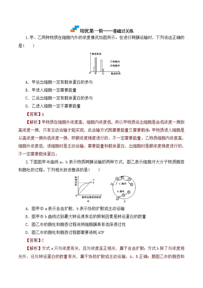 【培优分级练】高中生物(人教版2019)必修第一册 4.2《主动运输与胞吞、胞吐》同步分级练（解析版）第2页