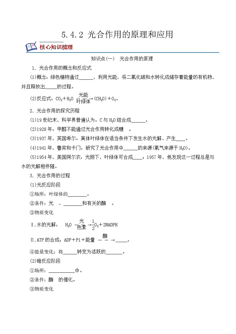 【培优分级练】高中生物(人教版2019)必修第一册 5.4.2《光合作用的原理和应用》同步分级练（含解析）01