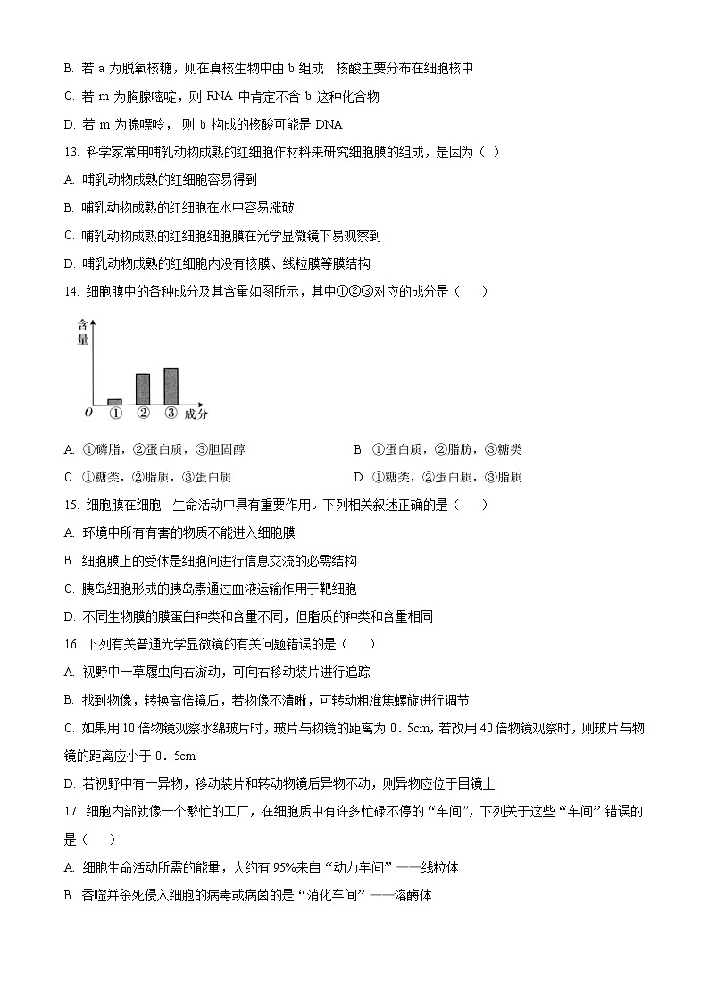 2022自治区阿拉善盟阿拉善盟一中高一上学期期中考试生物试题含答案03