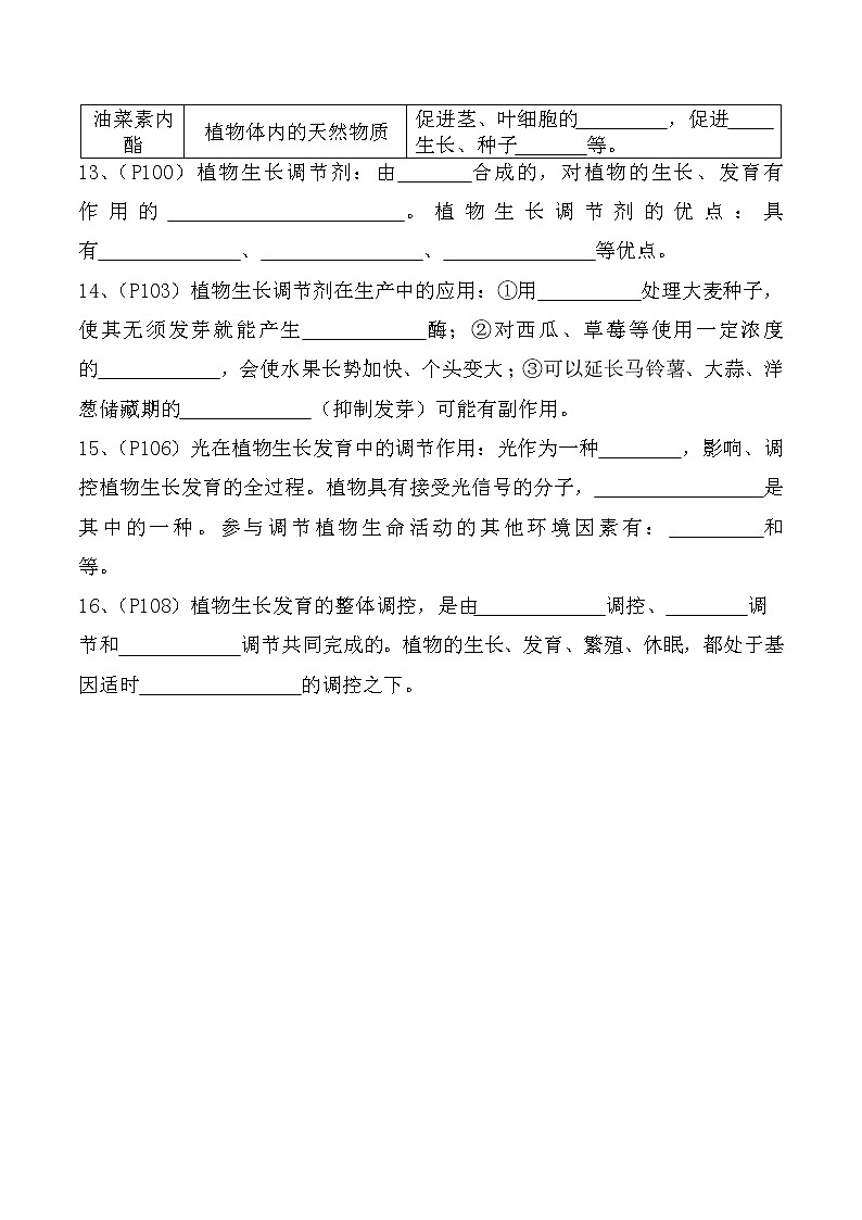 【教材默写材料】高中生物(人教版2019)选择性必修一 第5章 植物生命活动的调节-同步默写材料 试卷03