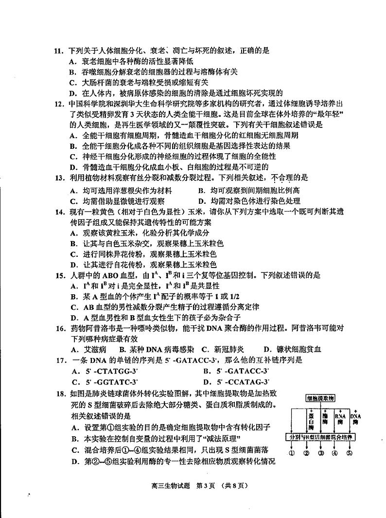 吉林省吉林市普通中学2022-2023学年高三上学期10月第一次调研生物试题第3页
