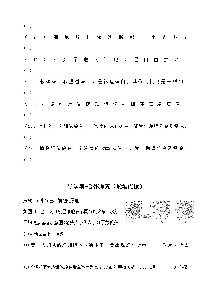 高三一轮复习生物 被动运输 预学案第2页