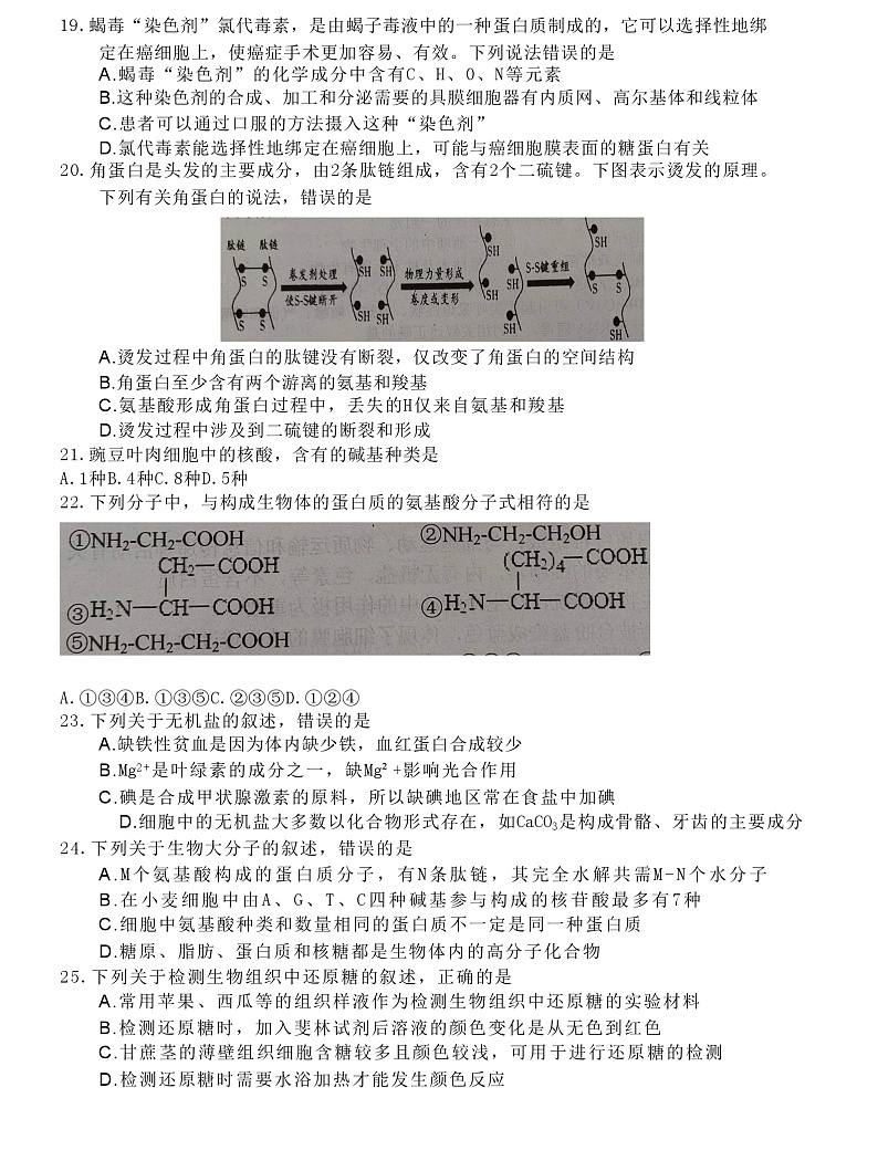 2023唐山十县一中联盟高一上学期期中考试生物试题含答案03