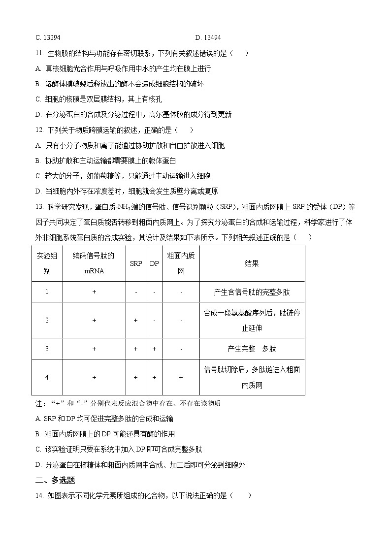 2022喀什地区莎车县一中高一上学期期中考试生物试题含解析03