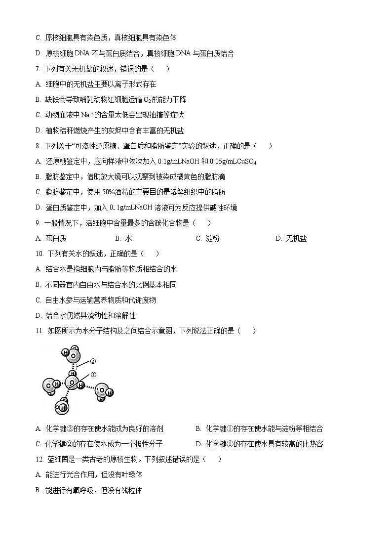 2023江苏省靖江高级中学高一上学期阶段测试生物含答案第2页