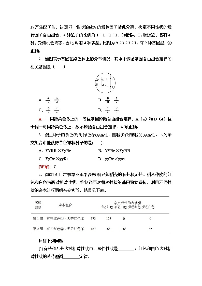普通高中生物学业水平合格性考试考点过关练13基因的自由组合定律含答案第3页
