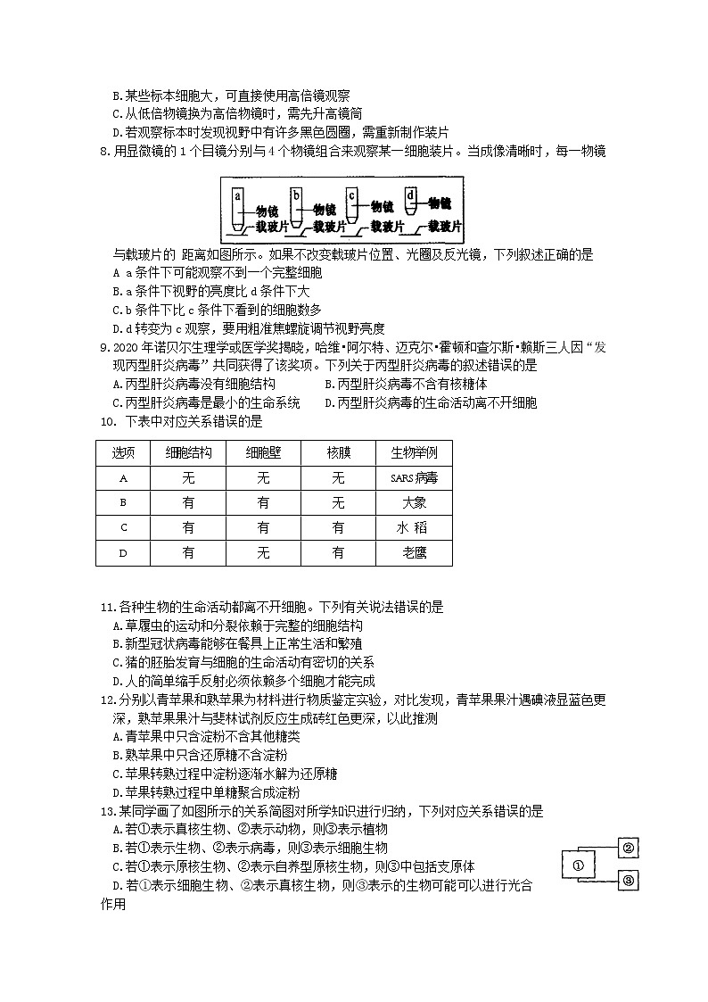 河南省洛阳市强基联盟2022-2023学年高一生物上学期第一次大联考试题（Word版附答案）02