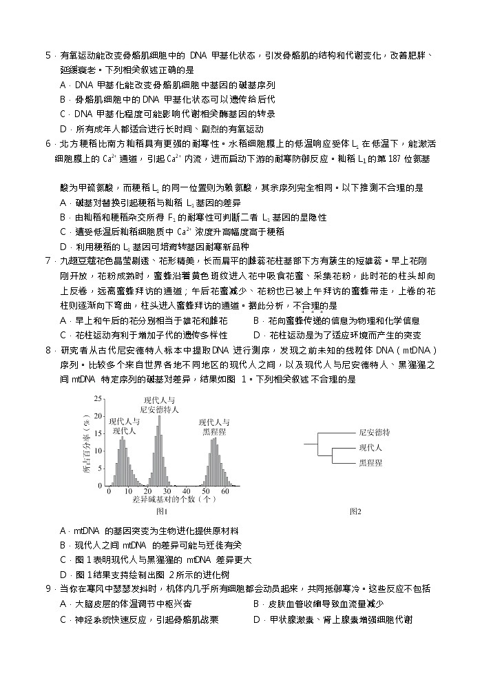 2023北京海淀区高三上学期期中生物试题含答案02