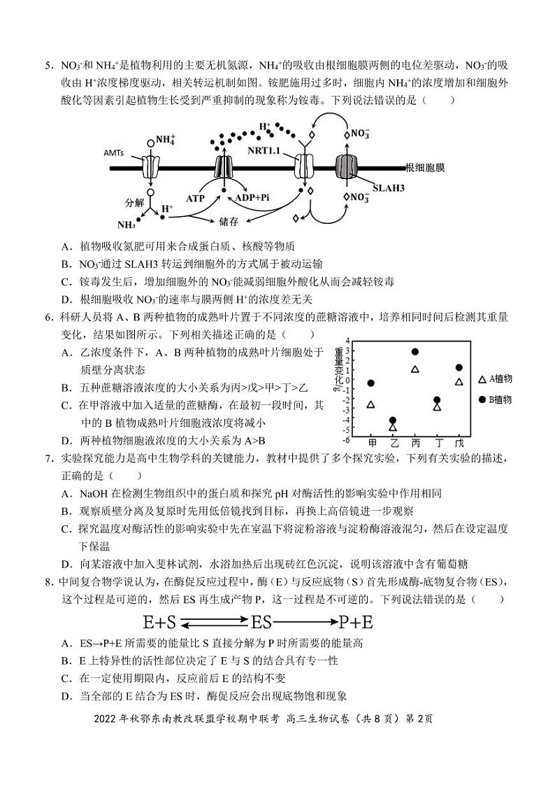 2022年秋季鄂东南省级示范高中教育教学改革联盟学校期中联考高三生物试题第2页