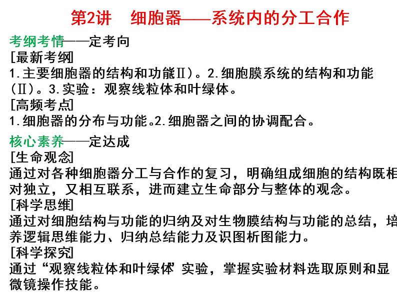 2022届高三生物一轮复习课件：细胞器——系统内的分工合作第1页