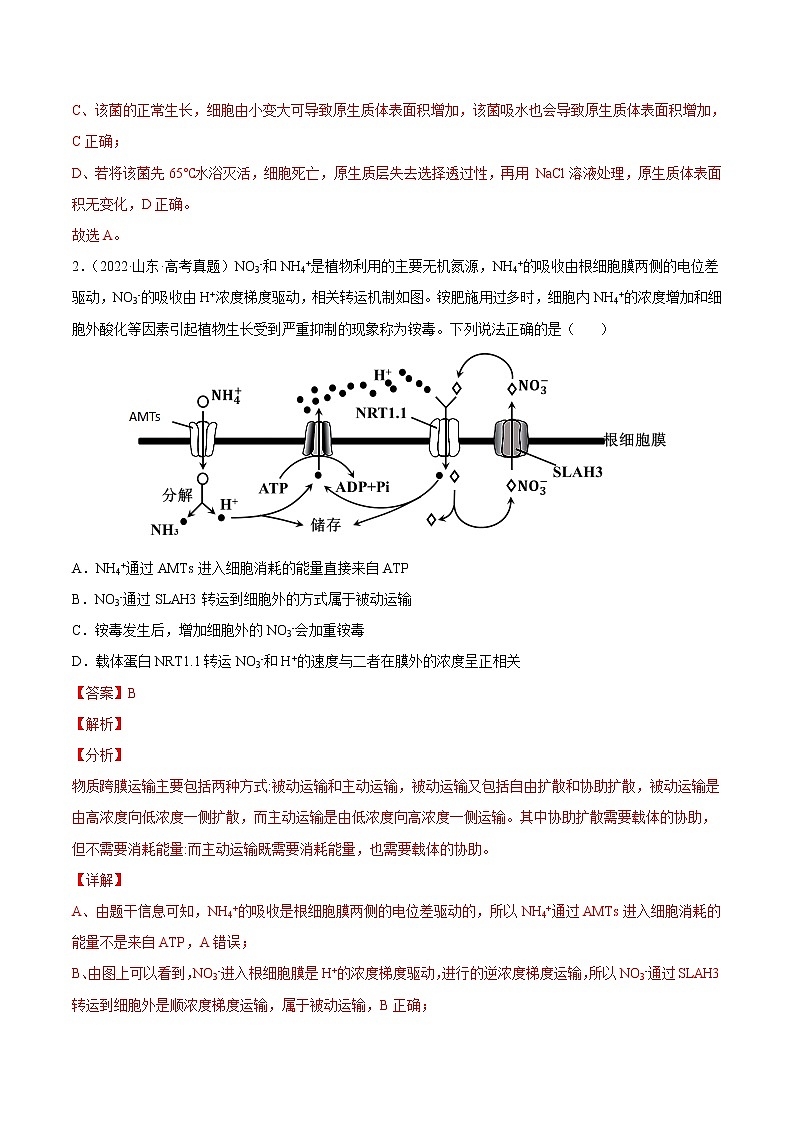 【2020-2022高考真题】最新三年高考生物真题汇编——专题02《细胞的物质运输、酶与ATP》（新高考地区专用）（解析版）第2页