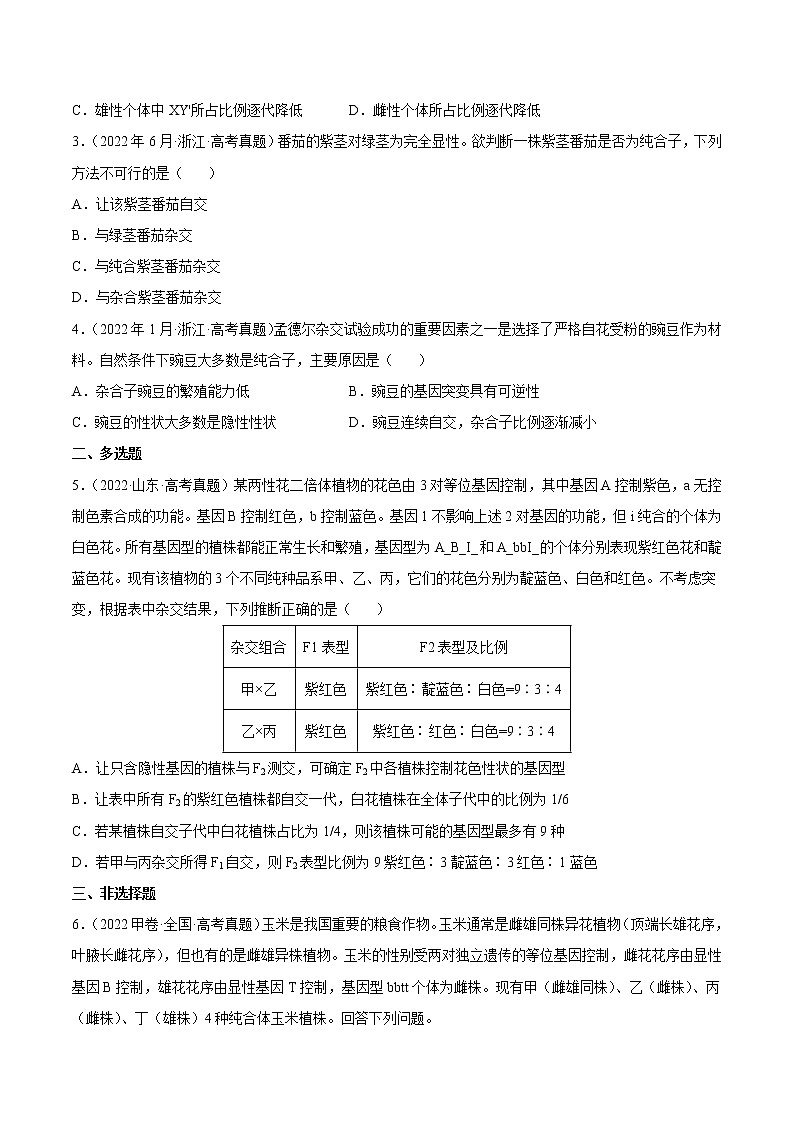 【2020-2022高考真题】最新三年高考生物真题汇编——专题06《基因的分离定律和自由组合定律》（新高考地区专用）（原卷版）第2页