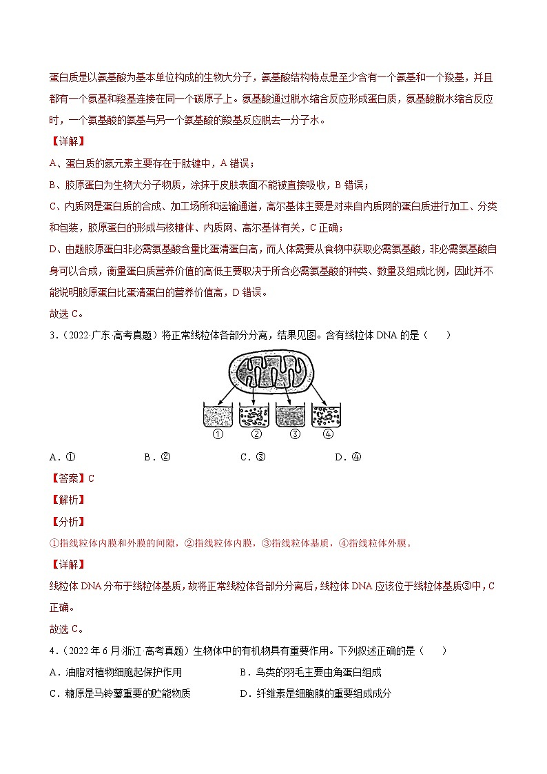 【2018-2022高考真题】高考生物五年真题汇编——专题01《细胞的分子组成以及结构和功能》（解析版）（全国卷地区通用）第2页
