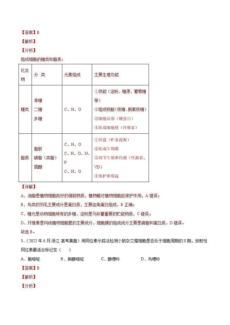 【2018-2022高考真题】高考生物五年真题汇编——专题01《细胞的分子组成以及结构和功能》（解析版）（全国卷地区通用）第3页
