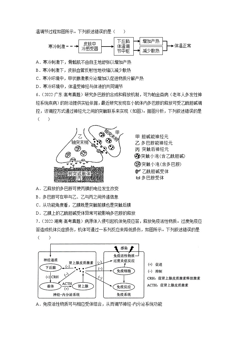 【五年高考真题】最新五年生物高考真题分项汇编——专题09《动物生命活动的调节》（2023全国卷地区通用）02