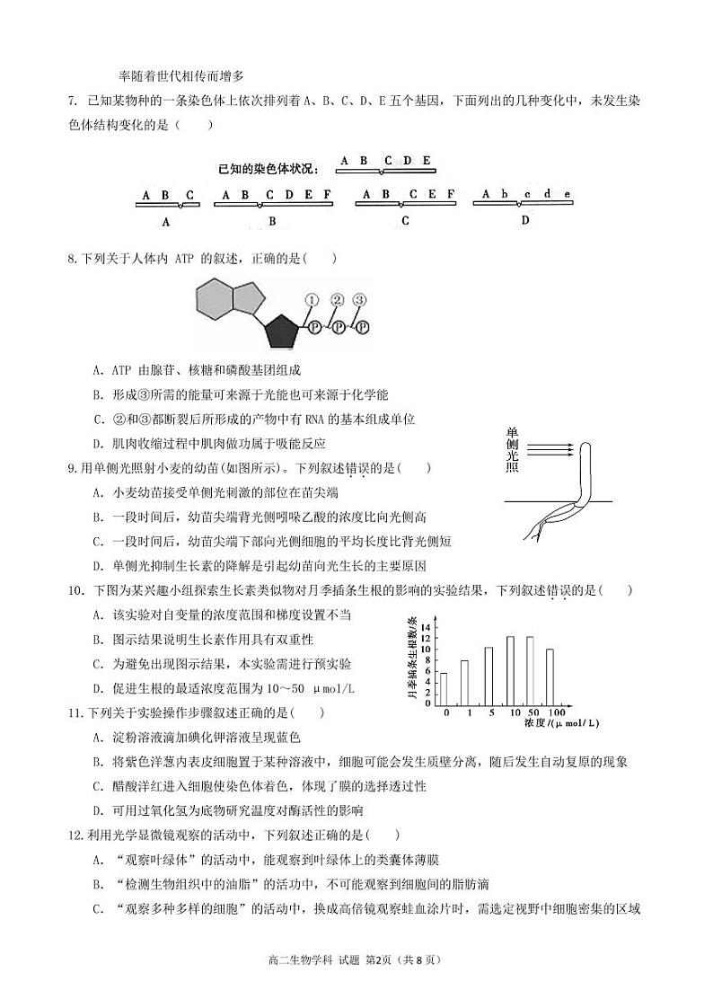 2019-2020学年浙江省温州新力量联盟高二上学期期中联考试题 生物 （PDF版）02