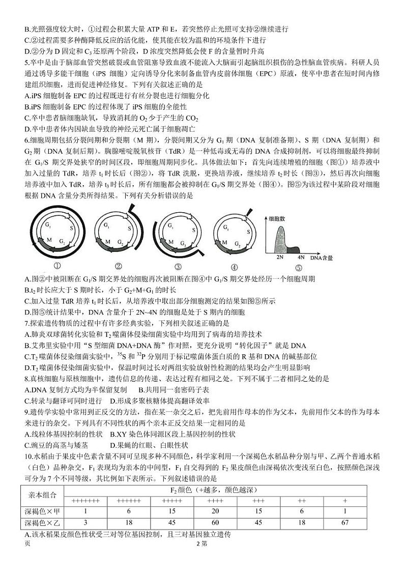 2023届河南青桐鸣名校联盟高三上学期9月联考试题 生物（PDF版）02