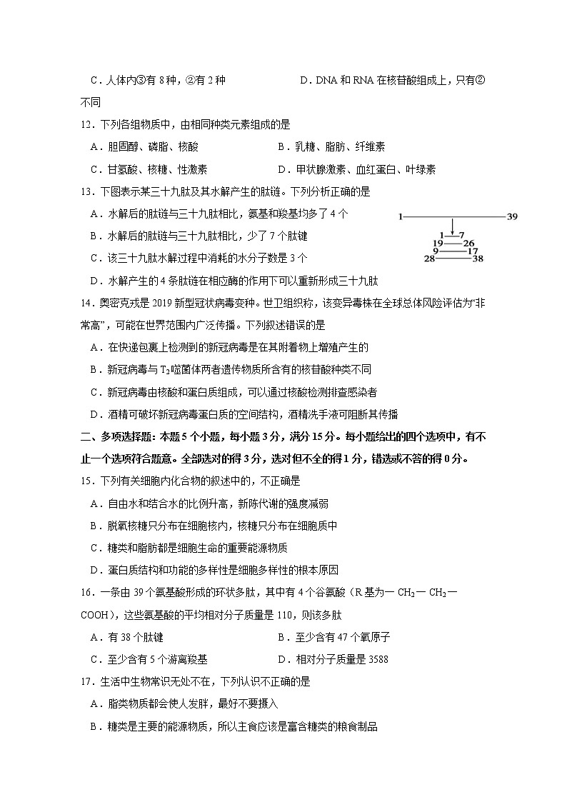 江苏省南通市海安高级中学2022-2023学年高一生物上学期第一次月考试题（Word版附答案）第3页