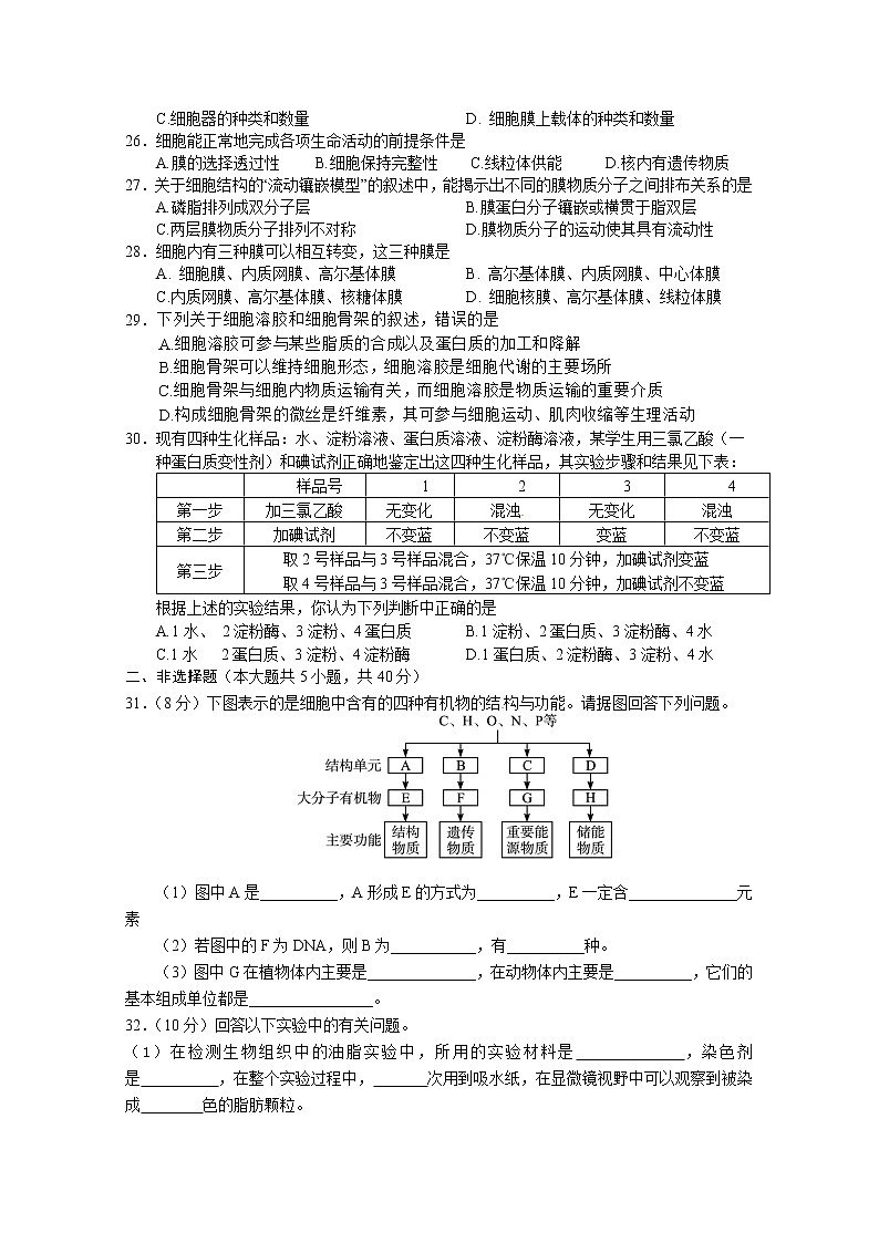浙江省玉环市玉城中学2022-2023学年高一生物上学期第一次月考试题（Word版附答案）03