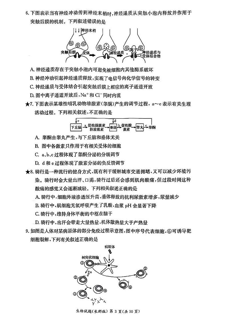 2023长沙长郡中学高二上学期期中考试生物试题PDF版含答案03
