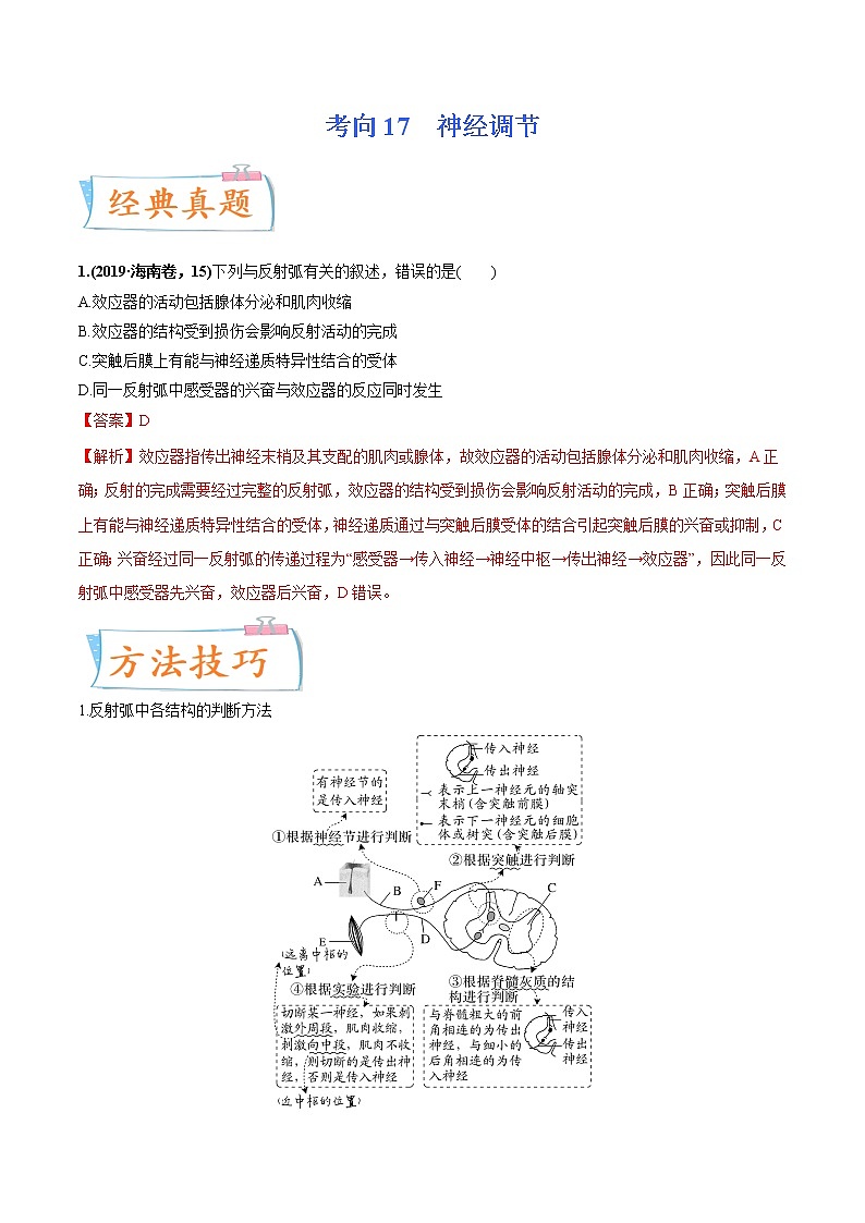 【高考考点专题复习】高考生物考点专题复习——考向17《神经调节》全能卷（全国通用）（解析版）第1页