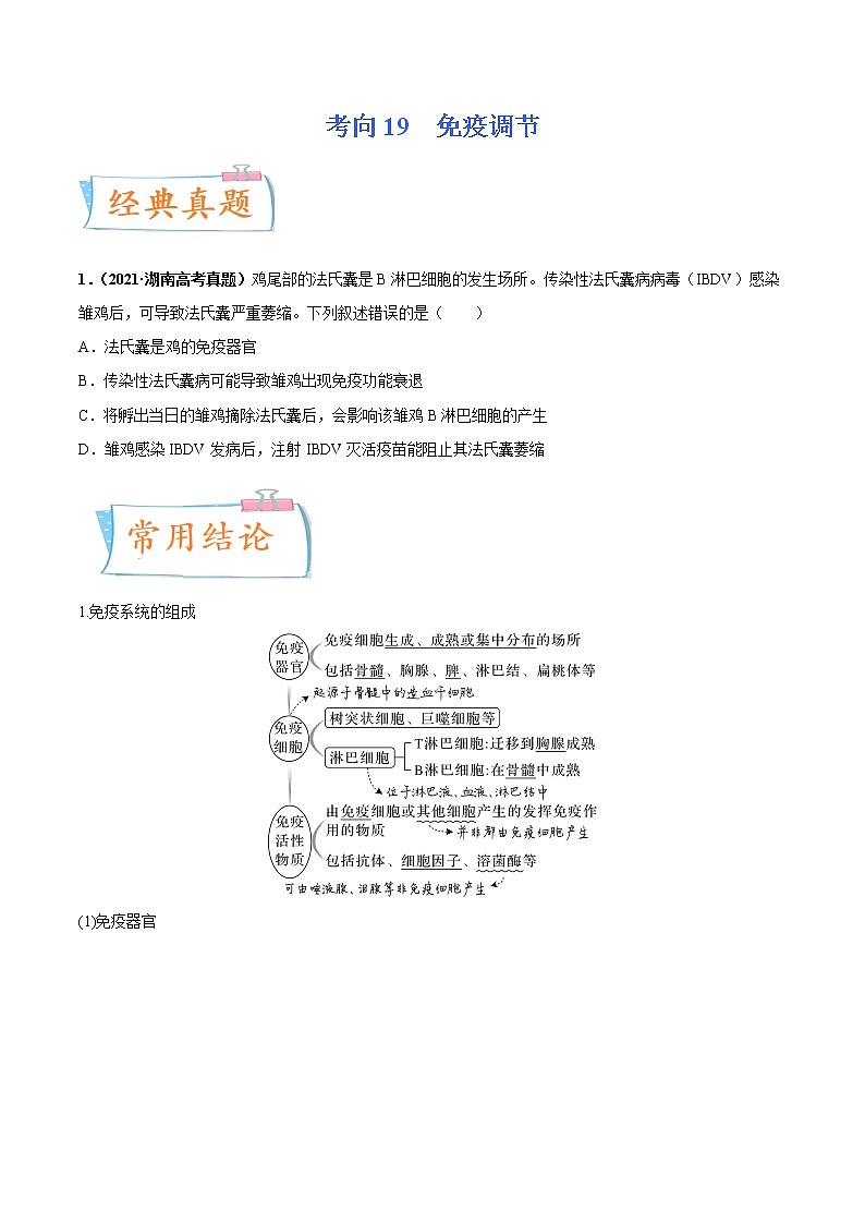 【高考考点专题复习】高考生物考点专题复习——考向19《免疫调节》全能卷（全国通用）（原卷版）第1页