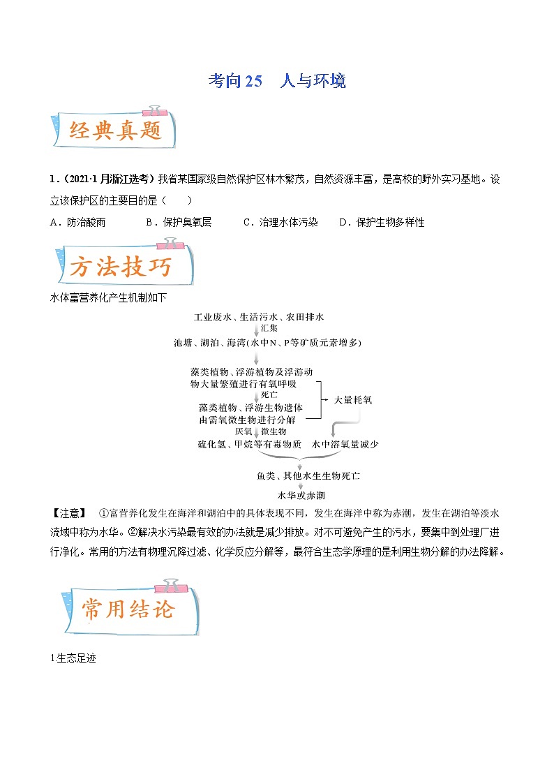 【高考考点专题复习】高考生物考点专题复习——考向25《人与环境》全能卷（全国通用）（原卷版）第1页