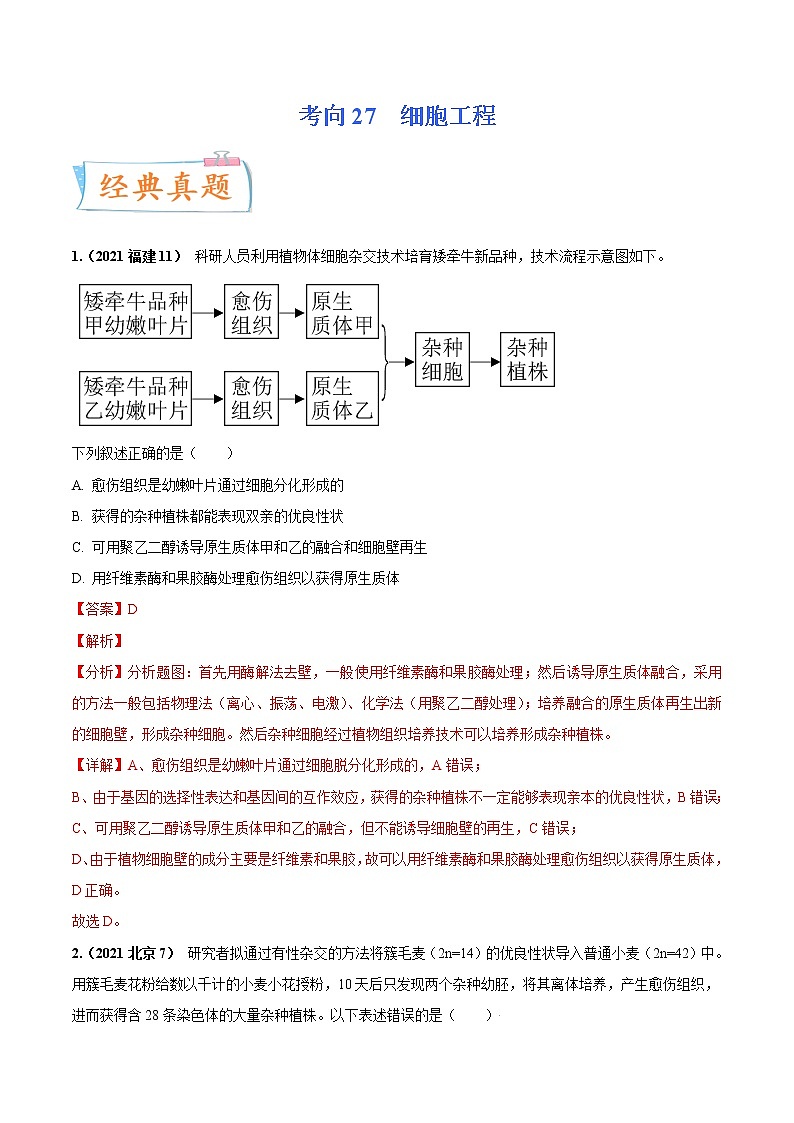 【高考考点专题复习】高考生物考点专题复习——考向27《细胞工程》全能卷（全国通用）（解析版）第1页