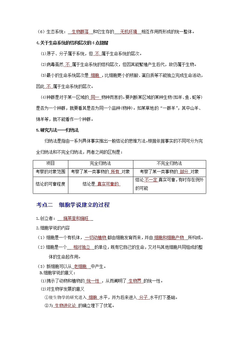 【高考精细化复习】生物（必修1）一轮复习  第1讲《细胞是生命活动的基本单位》讲义（解析版）（全国通用）第2页