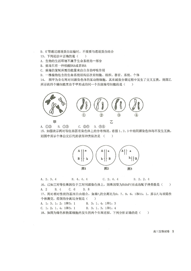 黑龙江省齐齐哈尔市八校联合体2023届高三上学期期中考试生物试题扫描版第3页