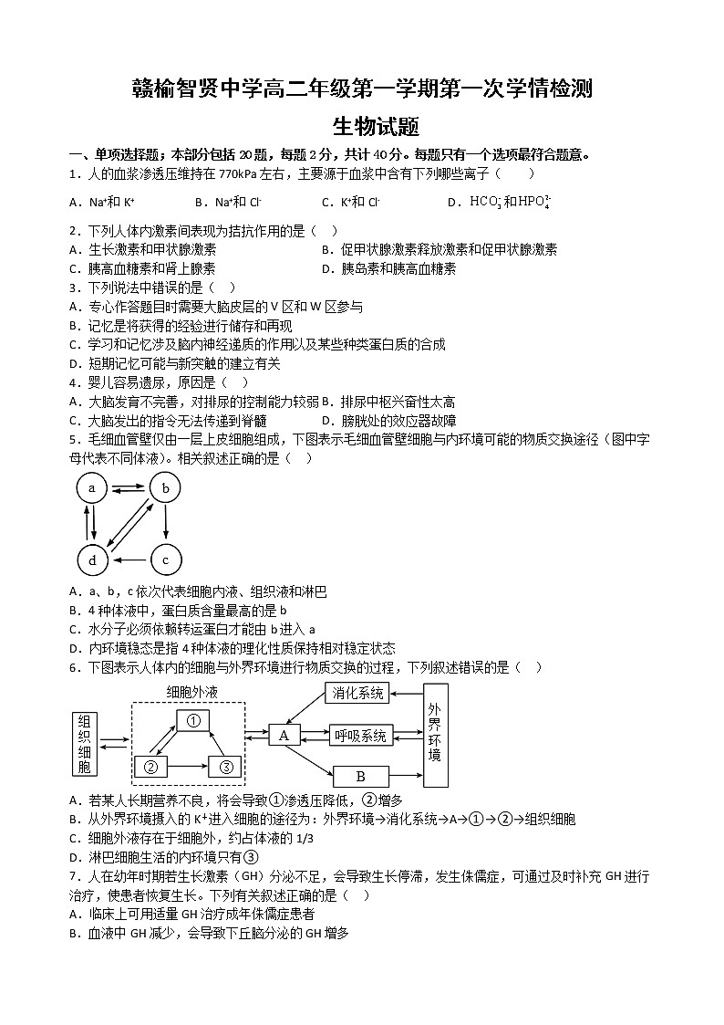 2023连云港赣榆智贤中学高二上学期第一次学情检测生物试题含解析01