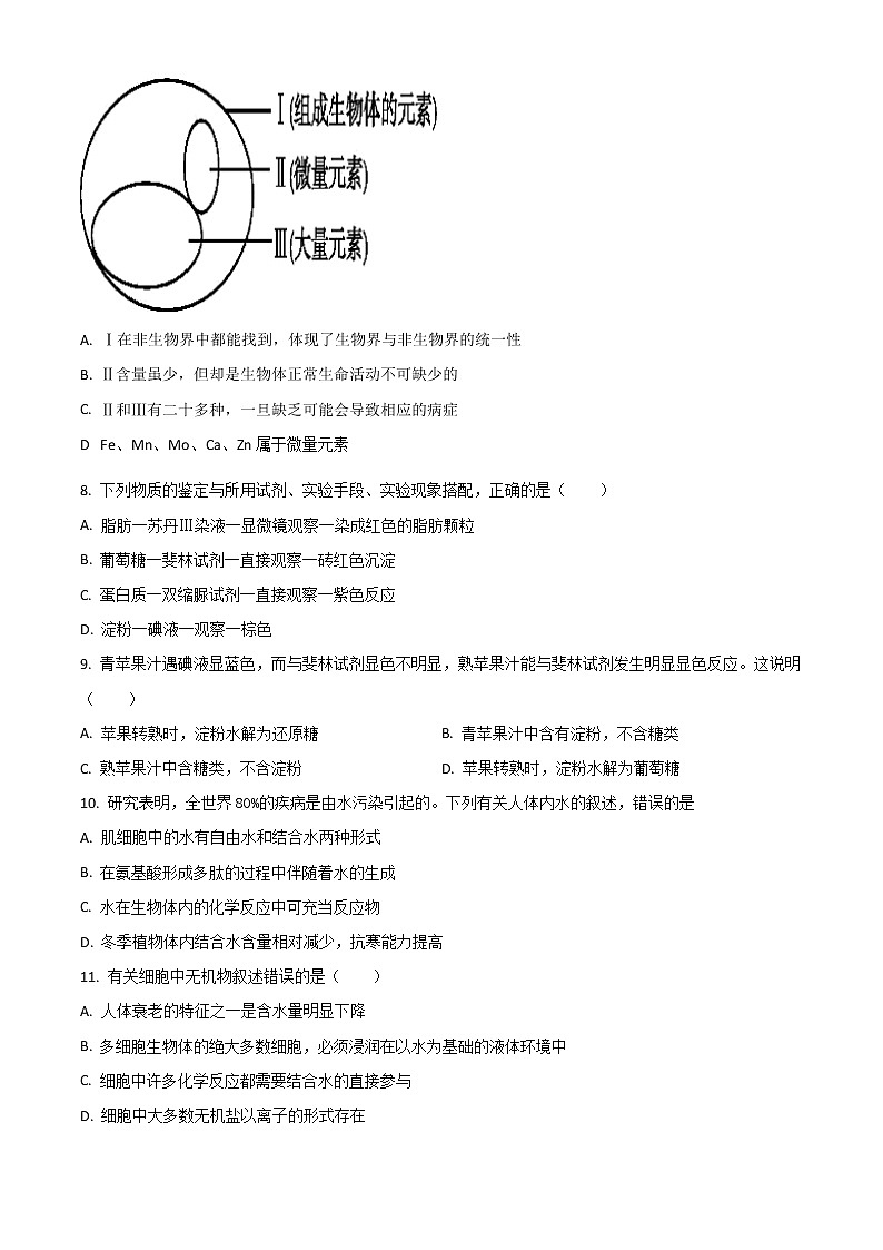 2022塔城地区沙湾县一中高一上学期期中考试生物试题含解析第2页