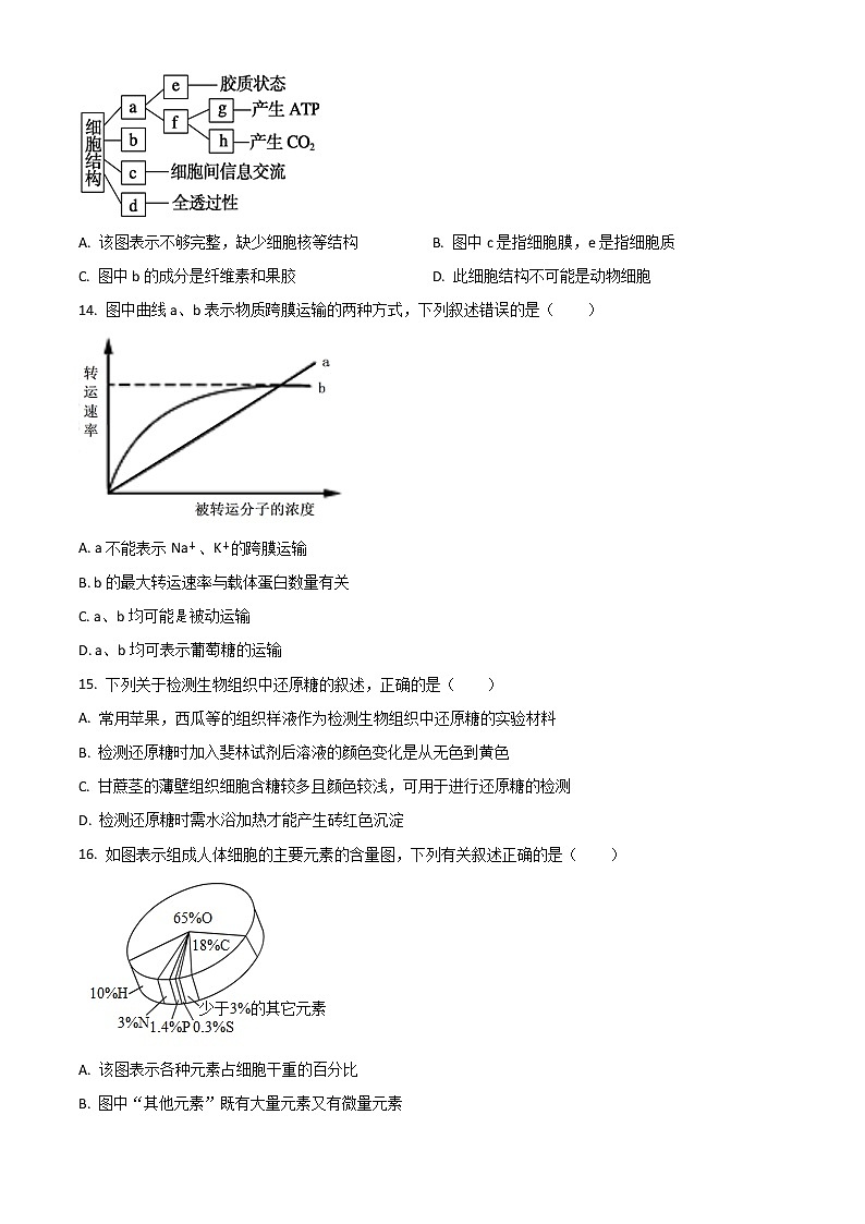 2022新疆生产建设兵团第十师北屯高级中学高一上学期期中考试生物试题含答案第3页