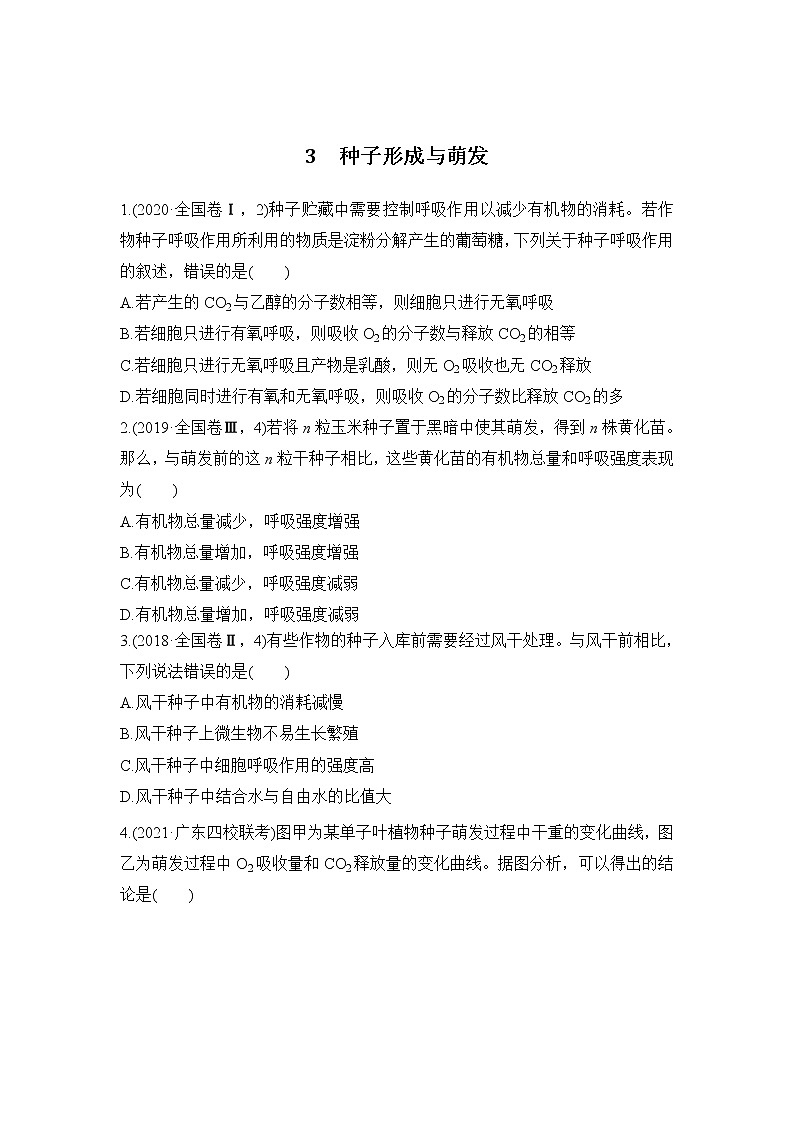 2023年新高考生物专题强化练 3：种子形成与萌发第1页