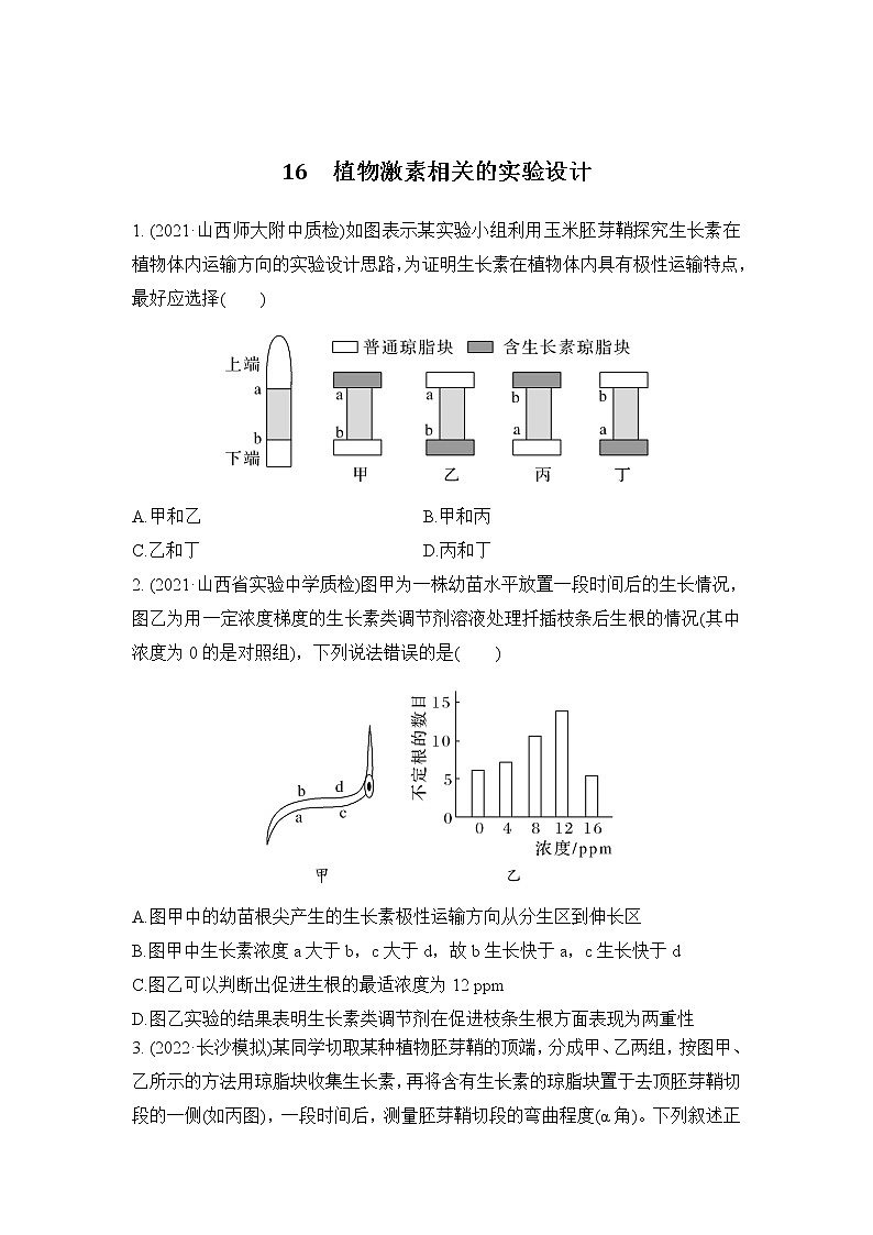 2023年新高考生物专题强化练 16：植物激素相关的实验设计第1页