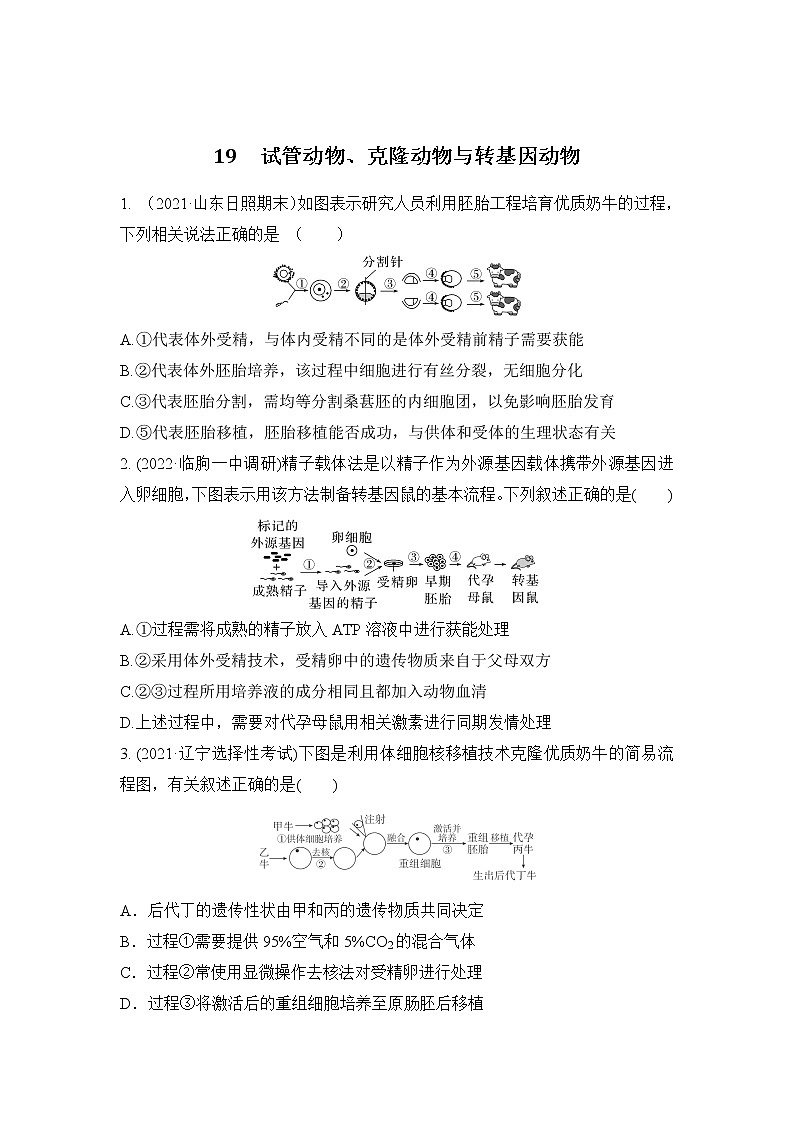 2023年新高考生物专题强化练 19：试管动物、克隆动物与转基因动物第1页