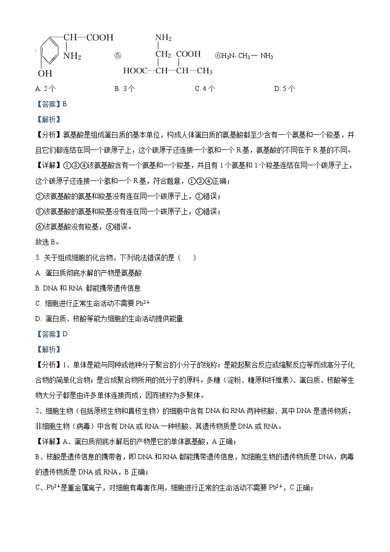 2022喀什六中高一上学期期中考试生物试题含解析02